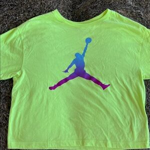 Nike Neon Green Kids' Short Sleeve Tee with Purple-to-Blue Jumpman